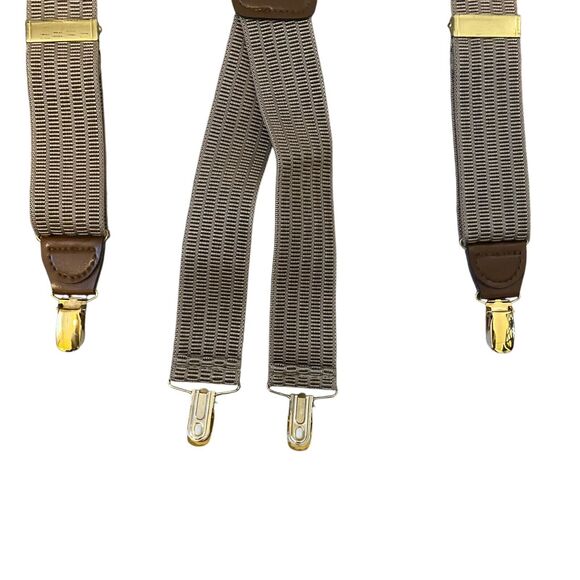 Pelican Mens Suspenders Braces Gold Clip Elastic Leather Tan Made USA Workwear - Picture 3 of 6